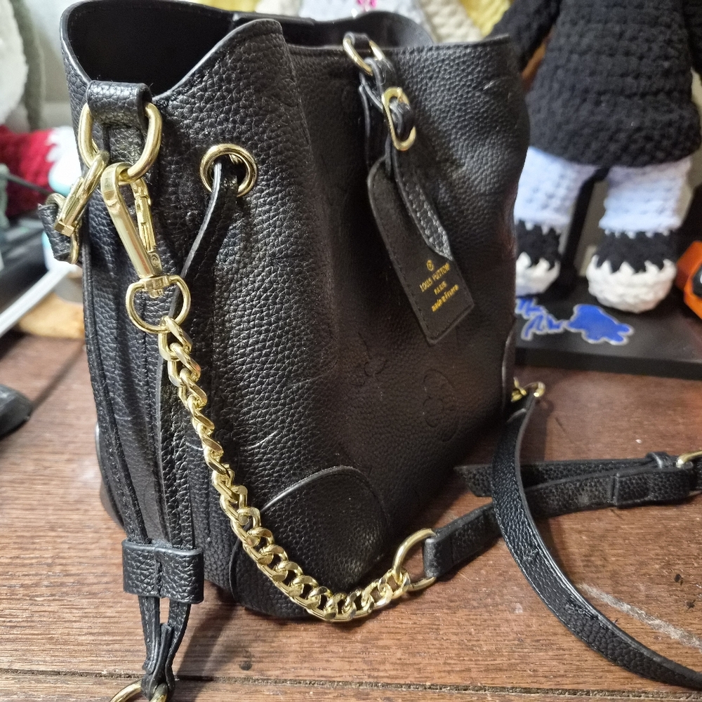 Designer Inspired Vegan Leather Monogram Bucket Bag - Picture 8 of 8